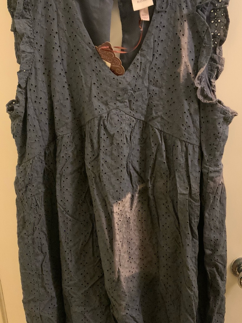 Knox Rose Plus Size Navy Tie Dye Eyelet Ruffle Dress